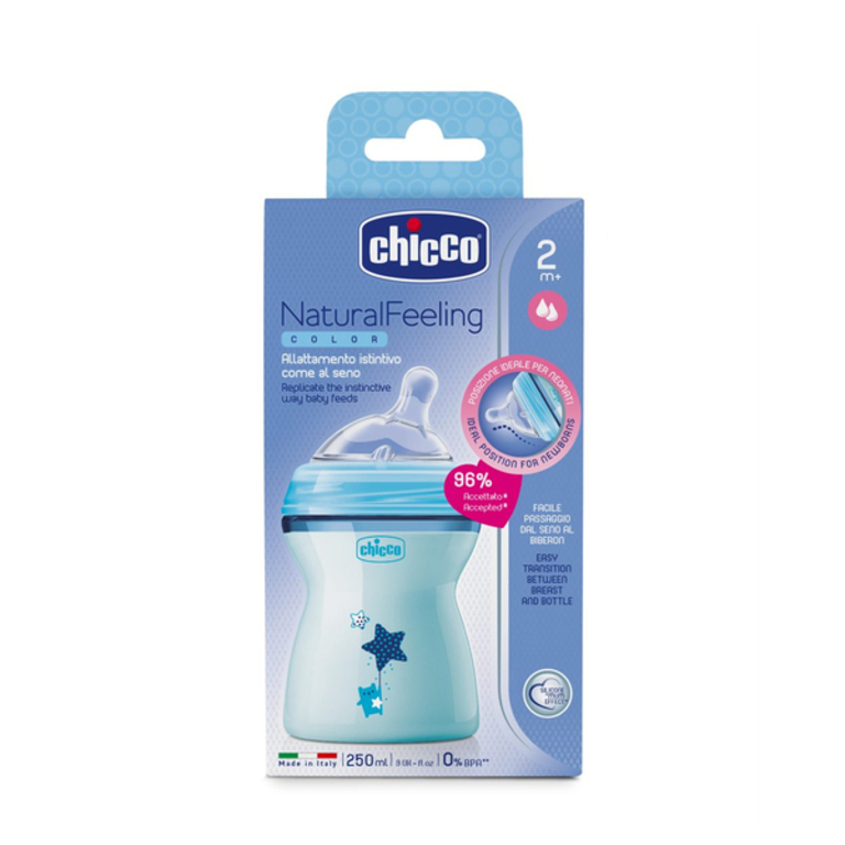 CHICCO бебешко шише за хранене Natural Feeling 2+м 2капки 250 ml ЧИКО