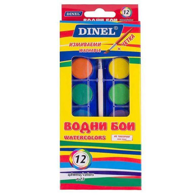 Водни бои 12 цвята DINEL
