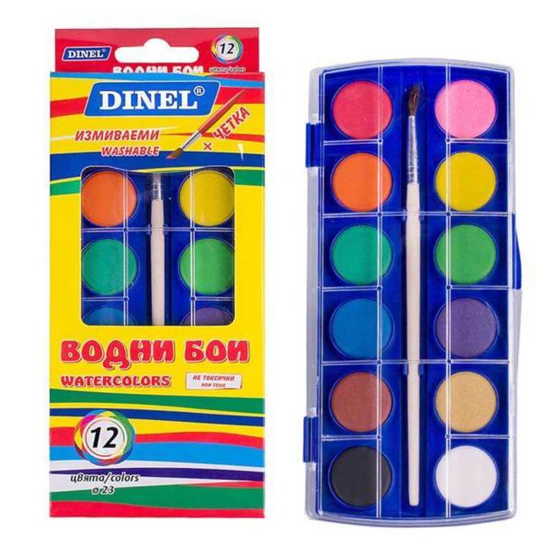 Водни бои 12 цвята DINEL